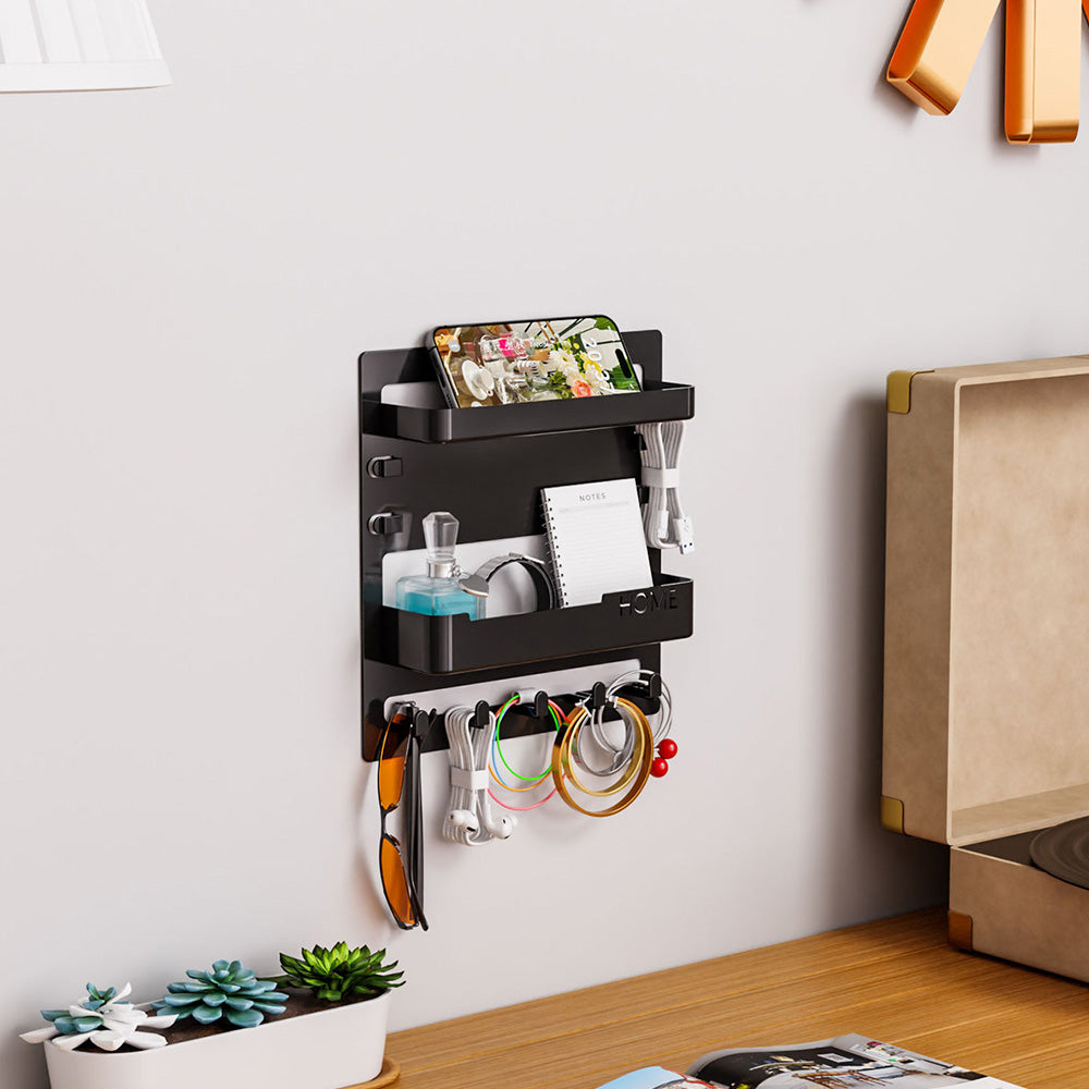 Bedside Shelf Accessories Organizer Wall Mount Self Stick On Cool Stuff for Bedroom Storage and Organization-Black