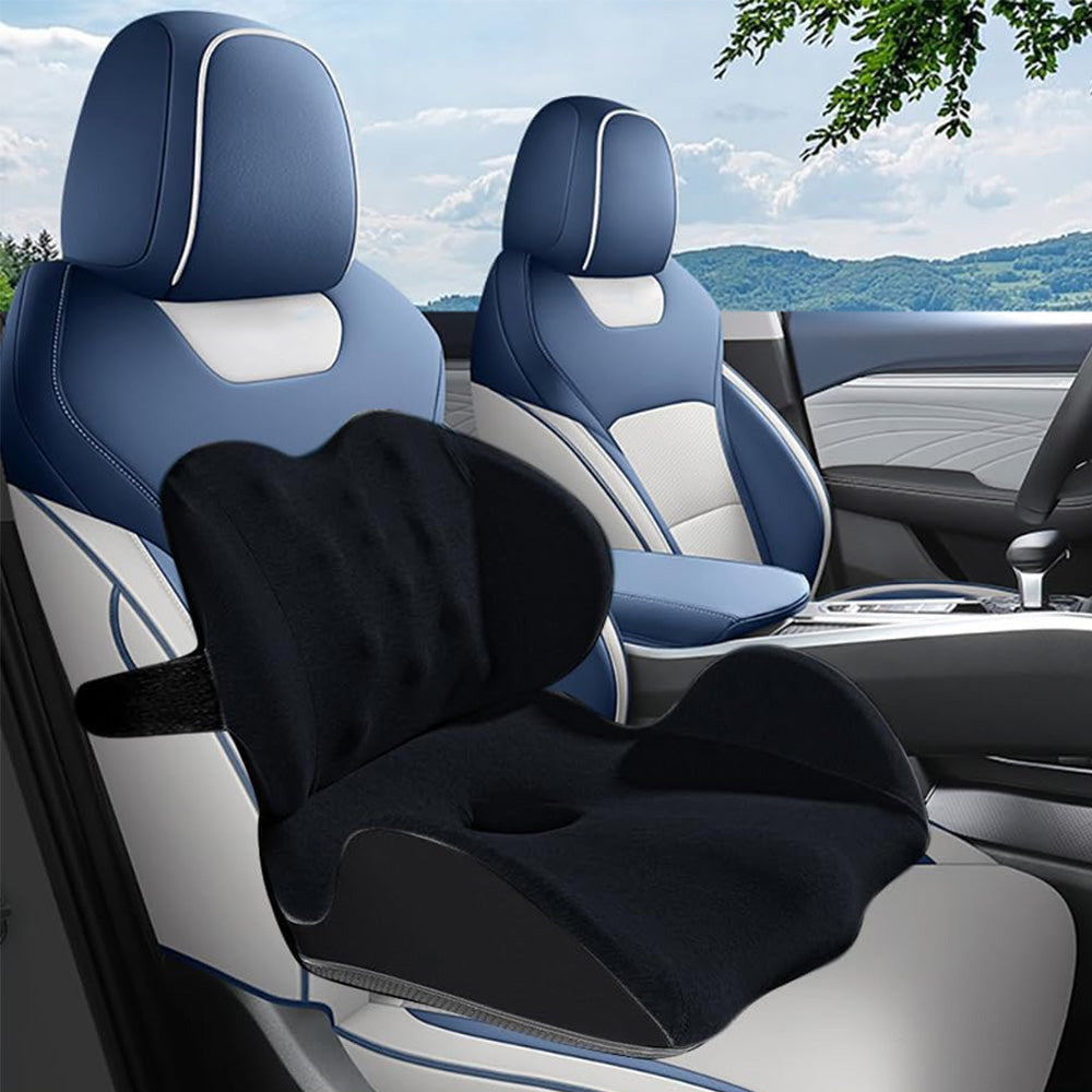 Memory Foam Seat Cushion Lumbar Support Pillow Chair Pad for Office Car-Black