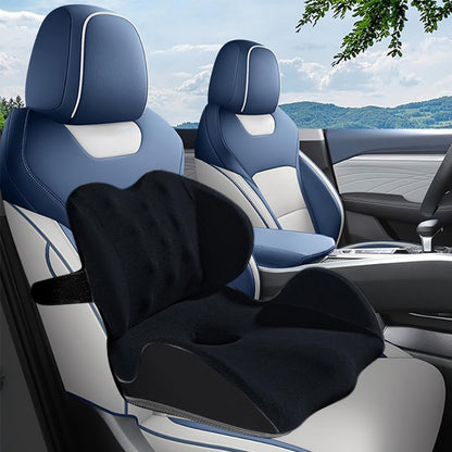 Memory Foam Seat Cushion Lumbar Support Pillow Chair Pad for Office Car-Black