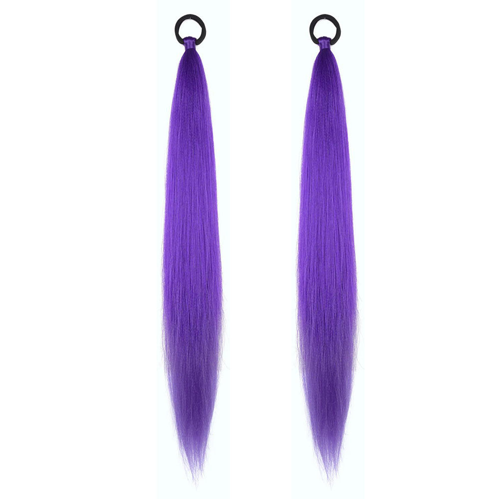 2PCS Purple Ponytail Extensions with Elastic Tie Straight Sleek Wrap Around Braids Purple