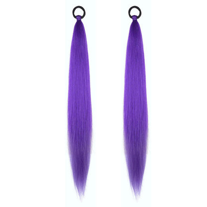 2PCS Purple Ponytail Extensions with Elastic Tie Straight Sleek Wrap Around Braids Purple