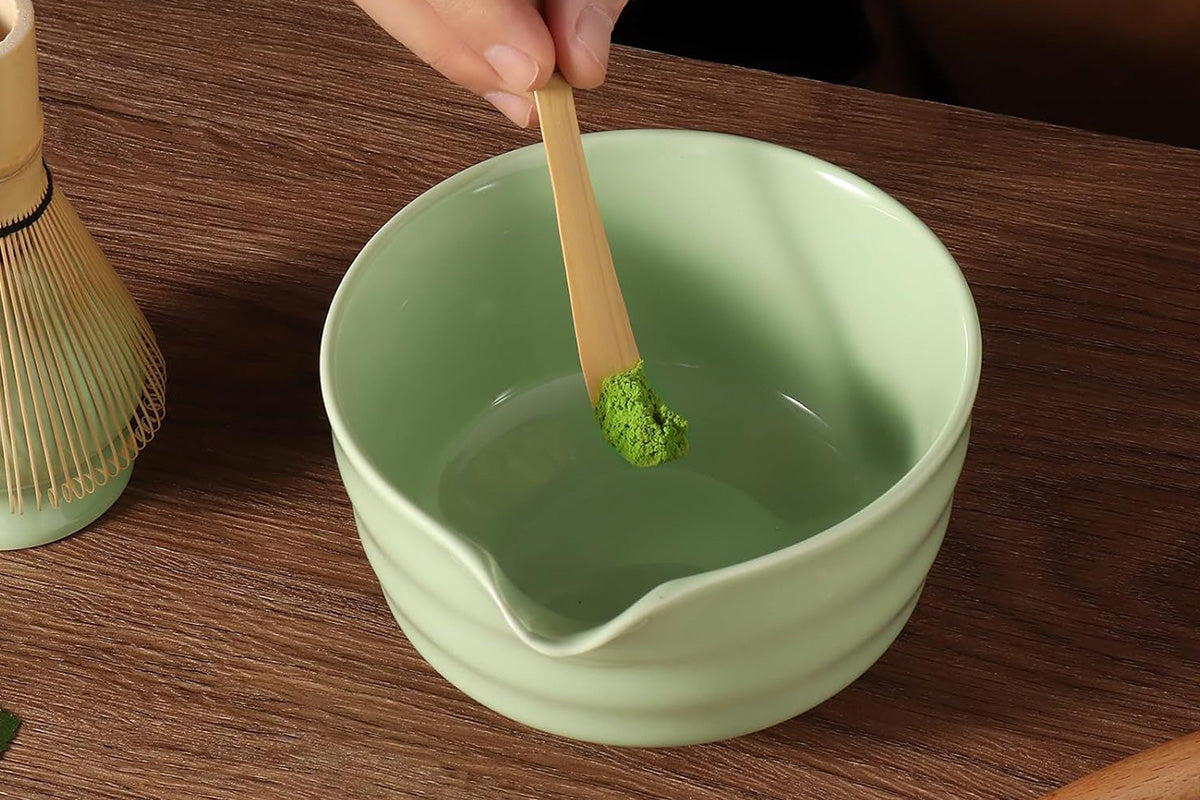5Pcs Matcha Set Whisk Bowl Spout Scoop Green