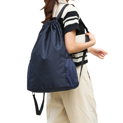 Sports Drawstring Backpack with 2 Pockets Large-Capacity Basketball Bag Dark Blue
