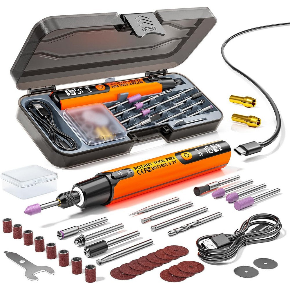 Mini Rotary Tool with 6 Variable Speeds Rotary for Engraving Polishing Etching-Orange
