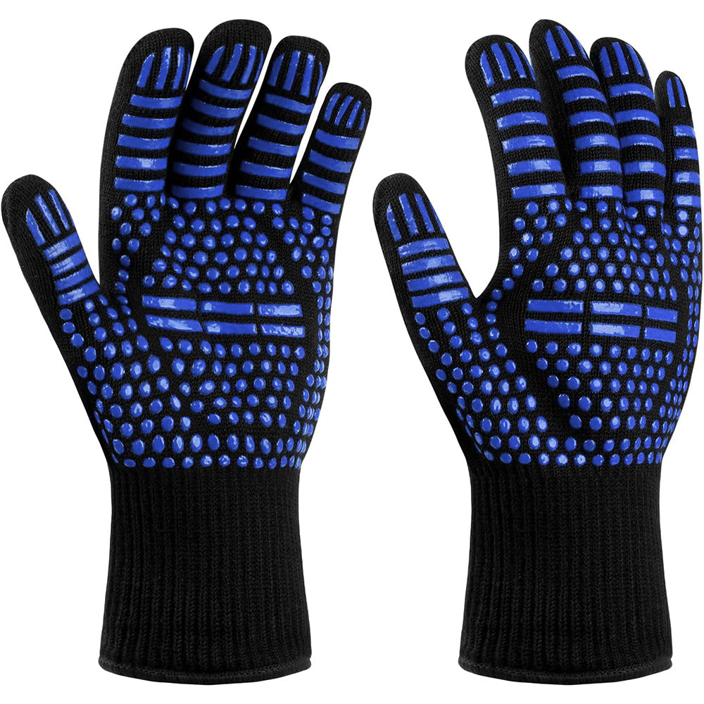 Heat Resistant Oven Gloves Slip Resistant BBQ Gloves - Blue