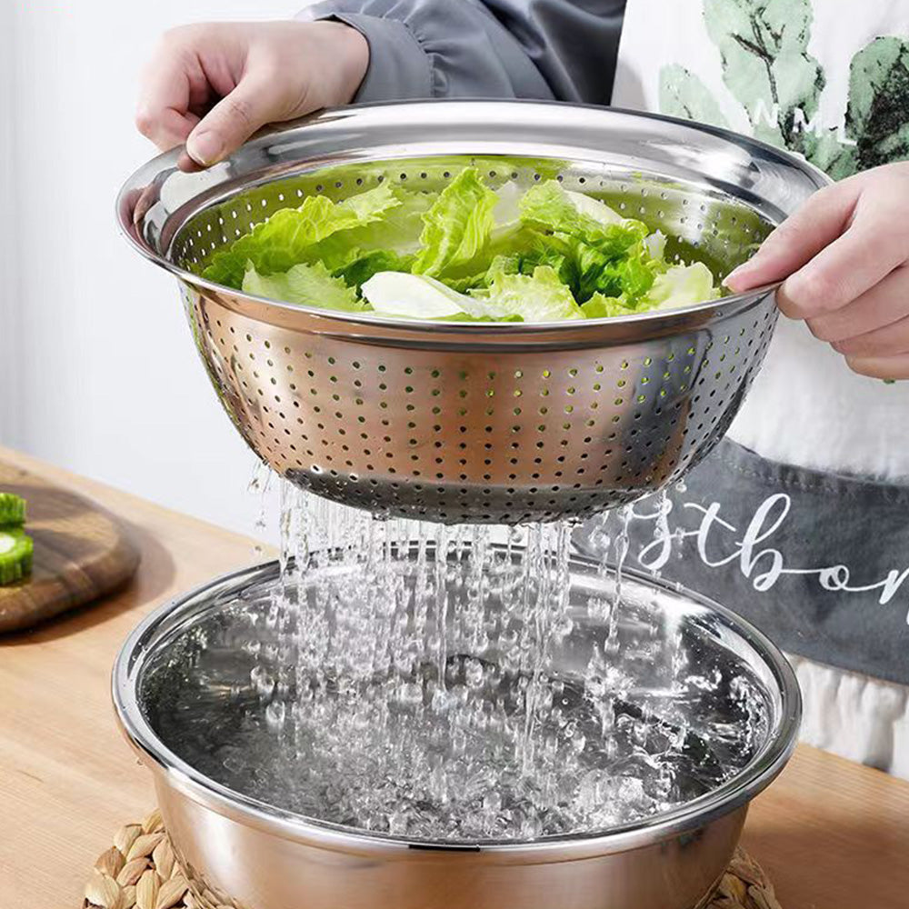 3Pcs Stainless Steel Vegetable Cutter Bowl Set with Grater and Strainer