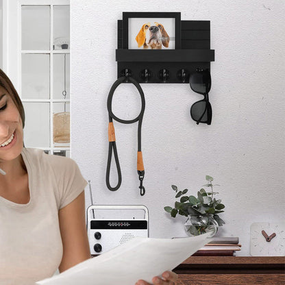 Rustic Wall Mounted Mail and Key Holder Organizer with Hooks for Entryway Black