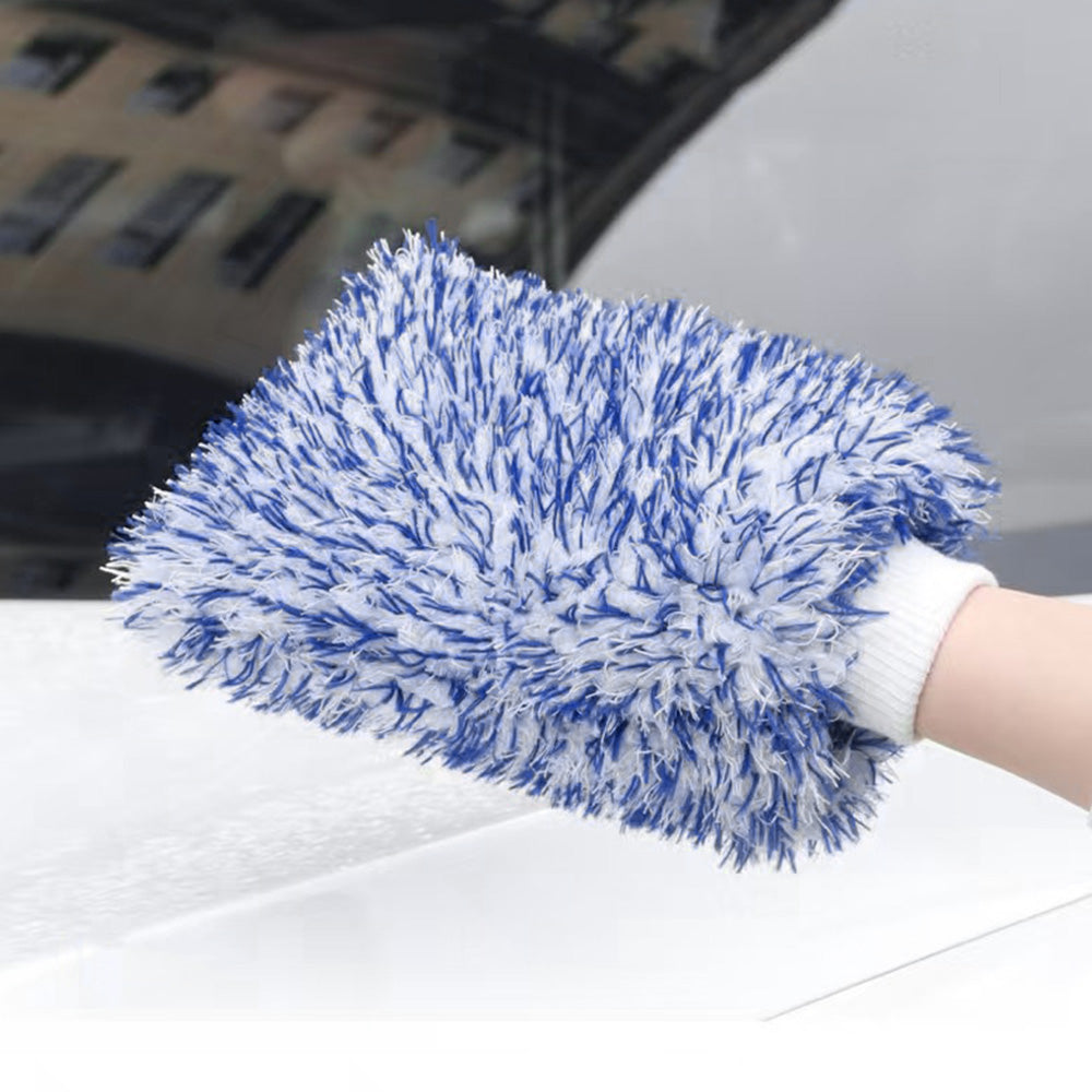 2PC Microfibre Wash Mitt Car Detailing High Density Long Pile Scratch Free Mitt with Elastic Cuff-Blue
