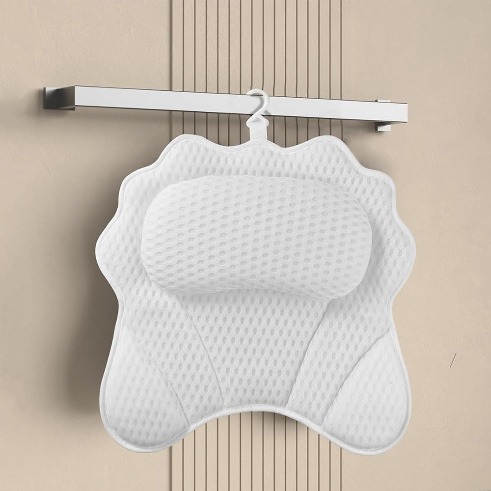Bath Pillow with Headrest and 6 Suction Cups for Tub Support and Relaxation White