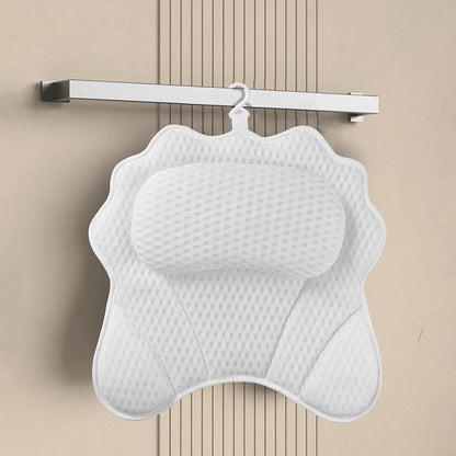 Bath Pillow with Headrest and 6 Suction Cups for Tub Support and Relaxation White