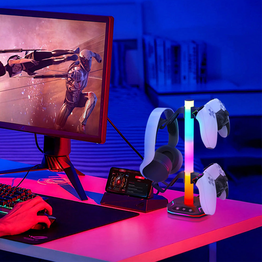 2-Tier Game Controller Holder Headset Stand with RGB Light Modes for PS5 Consoles