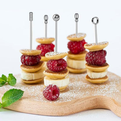 9PCS Stainless Steel Fruit Picks Reusable Metal Cocktail Appetizer Skewers
