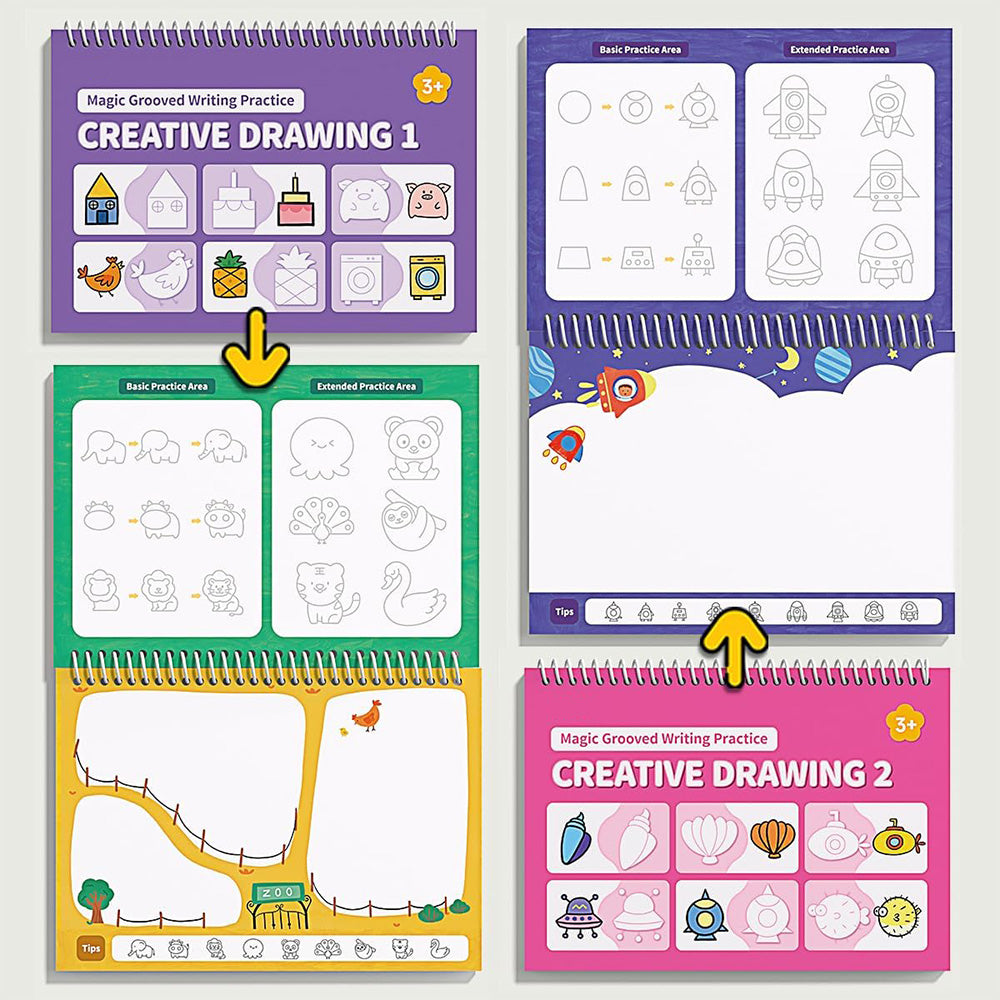 Reusable Magic Grooved Writing Practice Books with Disappearing Ink Pens