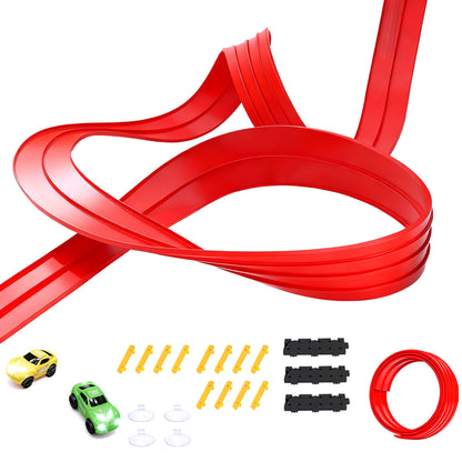 5-Meter Flexible Race Car Track with Base and 360-Degree Rotating Cars for Home Play Red