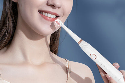 2Pcs Adults Sonic Electric Toothbrush Brushing Cleansing Massage 3-in-1 Multifunction Electric Toothbrushes Set-White