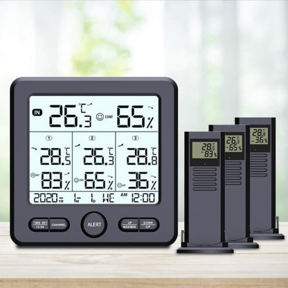 Digital Thermometer Hygrometer with 3 Wireless Sensors Indoor Outdoor Temperature Humidity Monitor Black