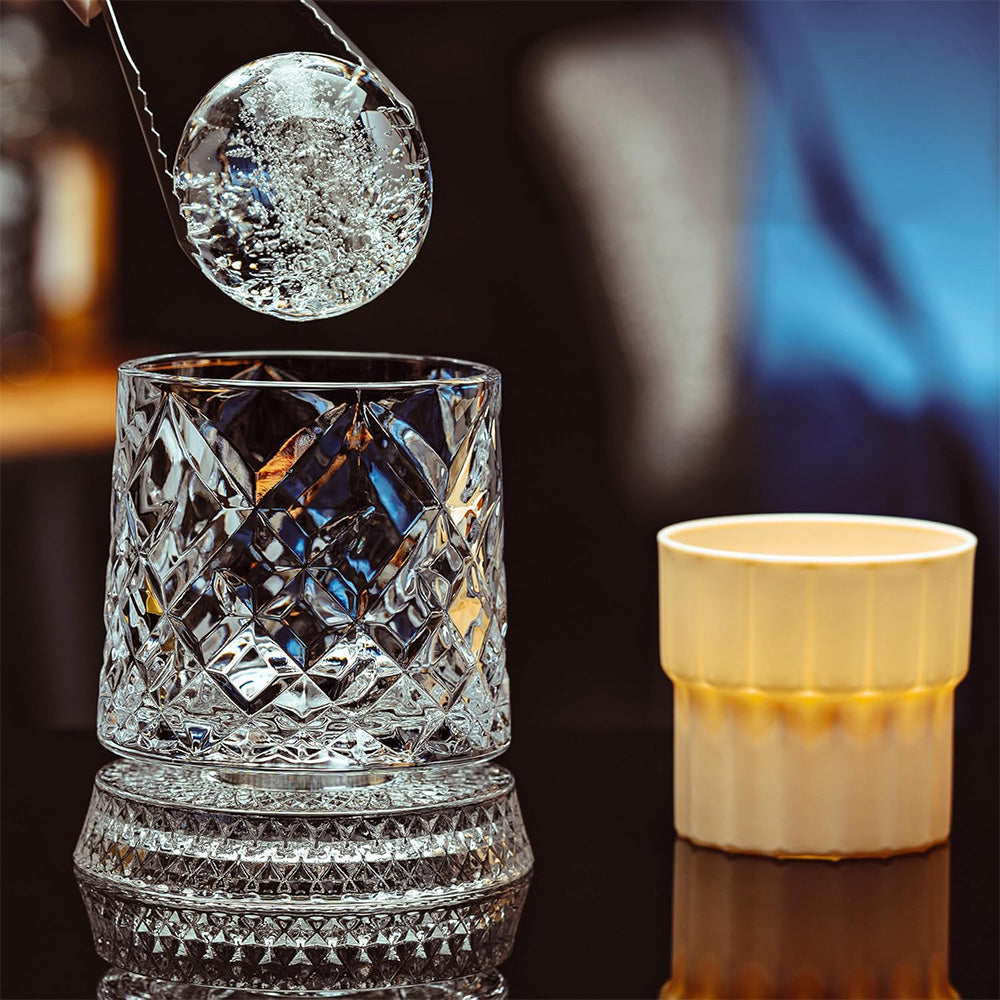 270ml Rotating Whiskey Glass Transparent Glass-Gemstone Style