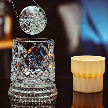 270ml Rotating Whiskey Glass Transparent Glass-Gemstone Style