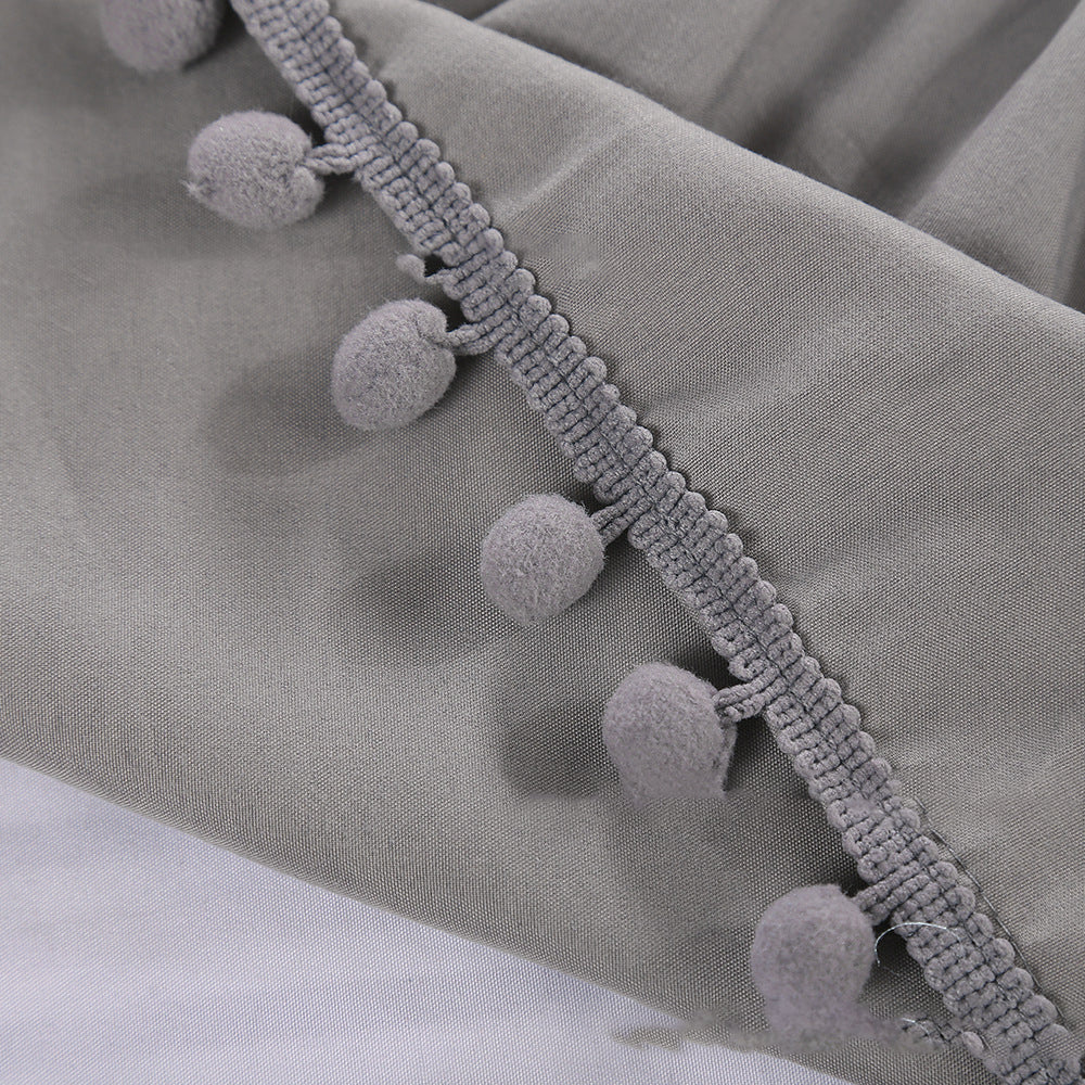 Pompom Fringe Bed Skirt Ruffle Valance Bed Wrap Valance Gray