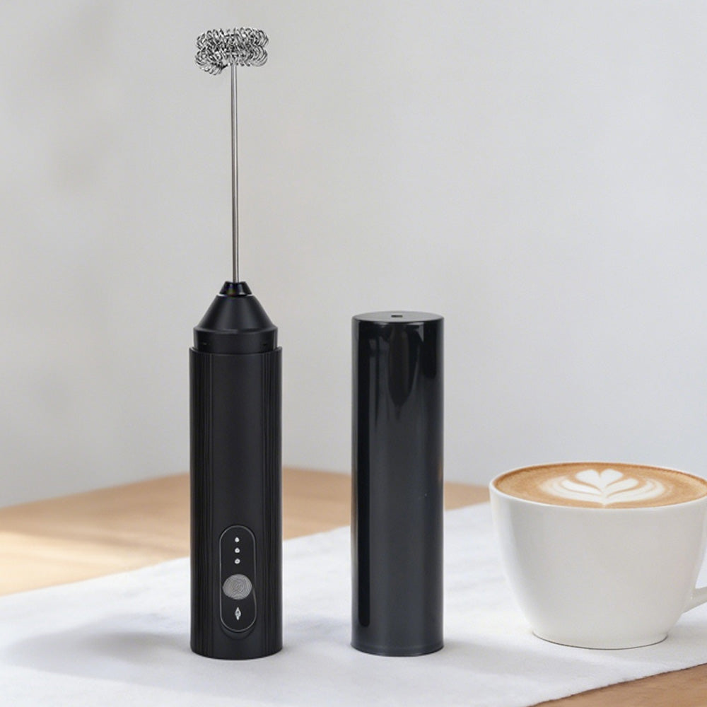 3-Speed Electric Milk Frother with 304 Stainless Steel Whisk-Black