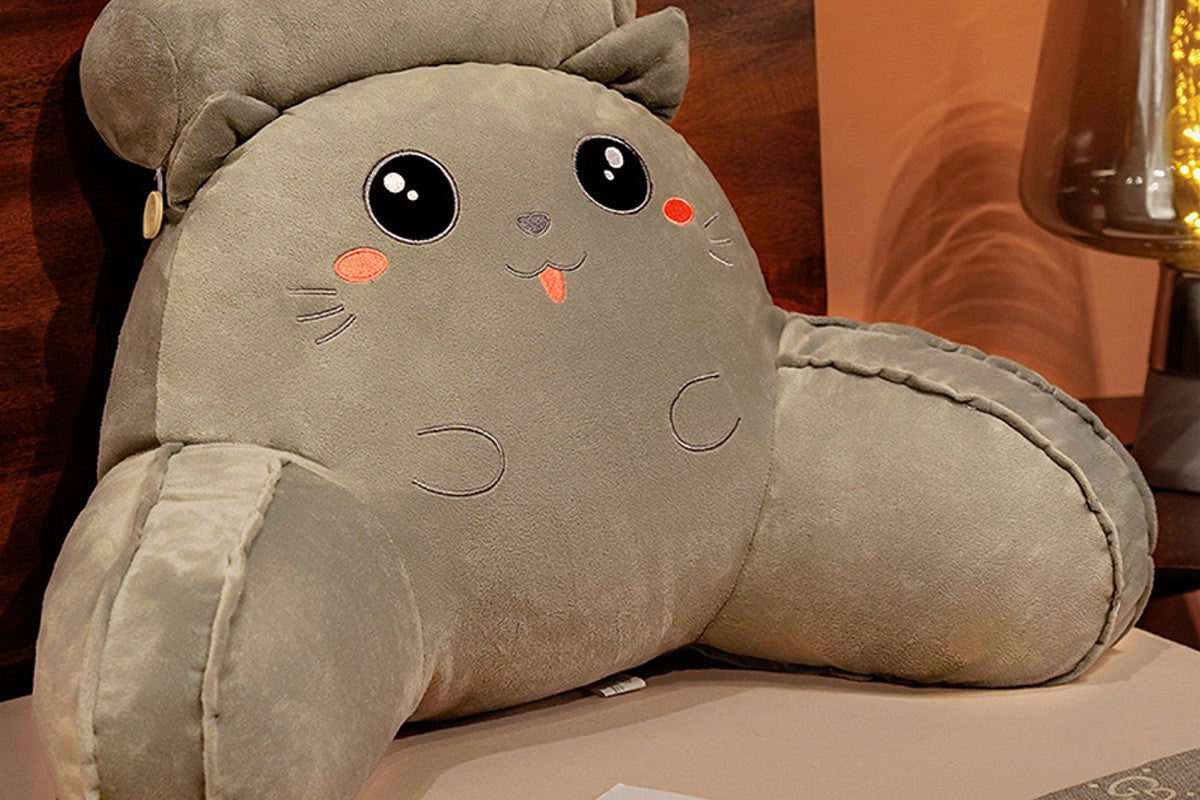 Backrest Reading Pillow Lumbar Support Chair Cushion Back Rest With Arms-Grey