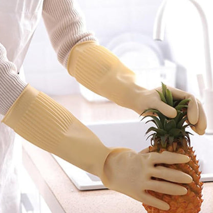 38cm Extra Long Rubber Gloves 3 Pack Heavy Duty Cleaning Gloves for Dishwashing