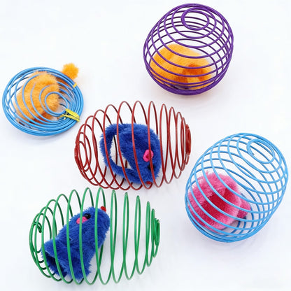 5Pcs Cat Spring Balls Toys Stretchable Rolling Balls Cat Spring Toys for Kitten