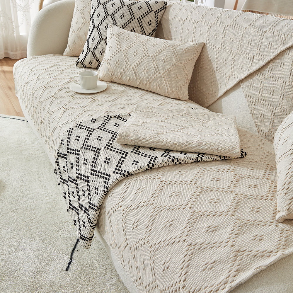 Cotton Linen Sofa Slipcover Sofa Towel Cover Furniture Protector -Beige