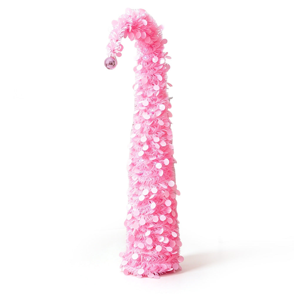 1.5m PET Tinsel Collapsible Crooked Christmas Tree Xmas Decoration - Pink