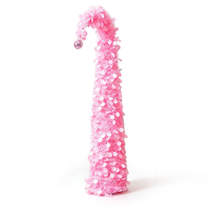 1.5m PET Tinsel Collapsible Crooked Christmas Tree Xmas Decoration - Pink