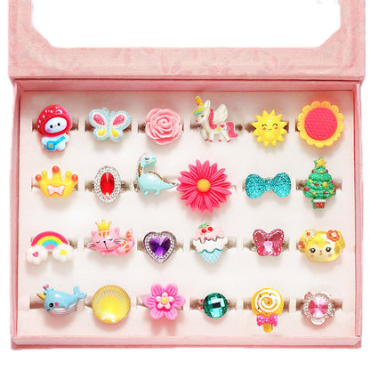 24Pcs Girl Jewel Rings Adjustable Dress Up Rings Christmas Party Decor