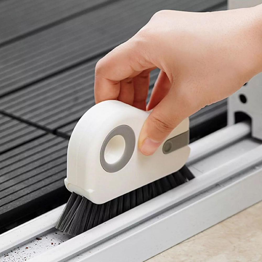 2-in-1 Groove Crevice Cleaning Brush Window Track Cleaning Tool with Hidden Scraper Gray