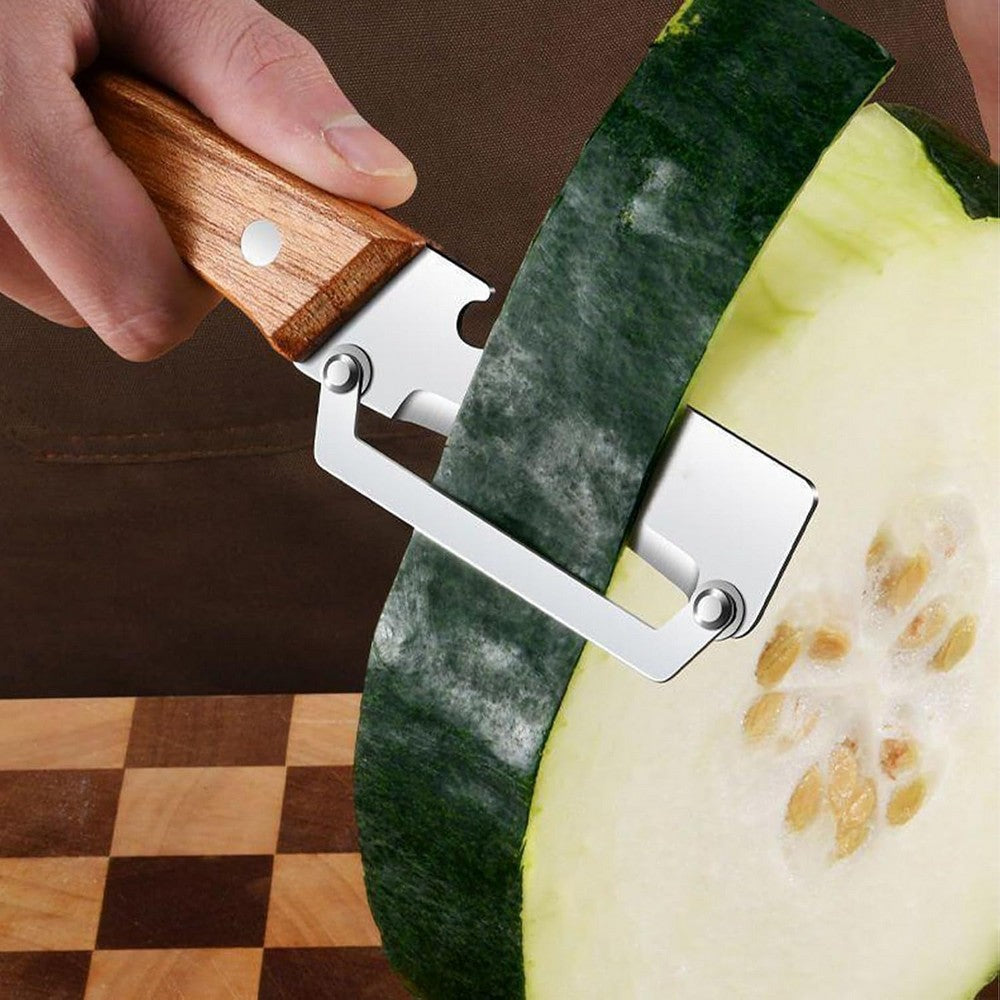 2-in-1 Vegetable Peeler with Wooden Handle Bottle Opener Stainless Steel Blade