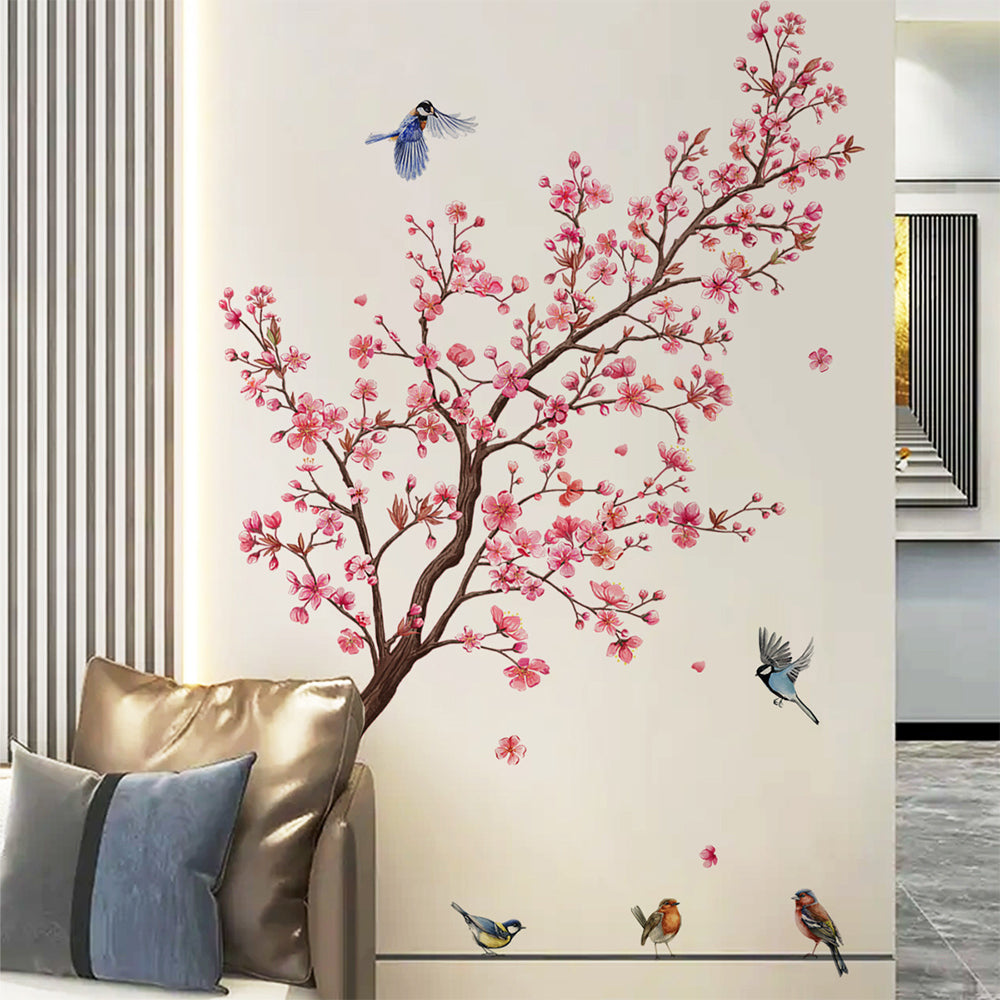 Tree Branch Birds Flying Wall Decals Falling DIY Flower Petals Wall Stickers Peel and Stick Wall Stickers