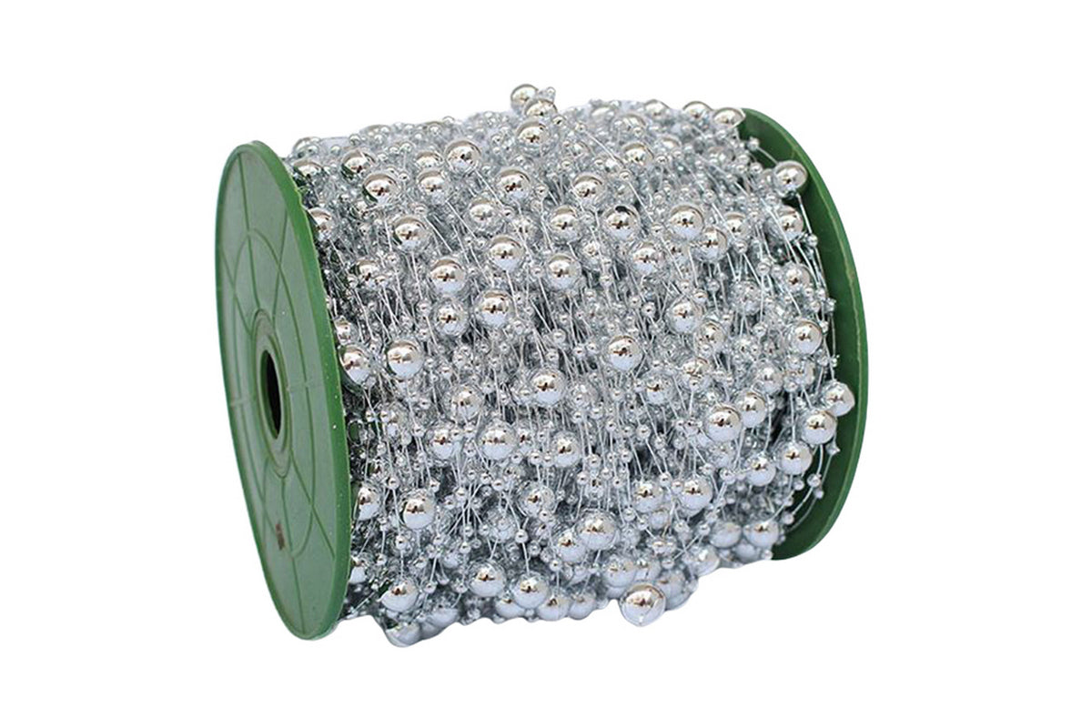 2Pcs DIY Decor Christmas Tree Artificial Pearls Chain Plastic Bead Roll String-Silver