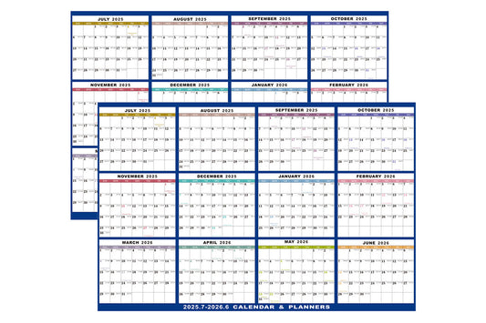 2Pcs 2025-2026 Financial Year Wall Planner 88x58cm Wall Calendar Monthly Hanging Calendar