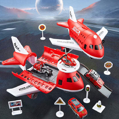 Kids Transformable Airplane Transport Playset Transformable Storage Plane Toy-Red
