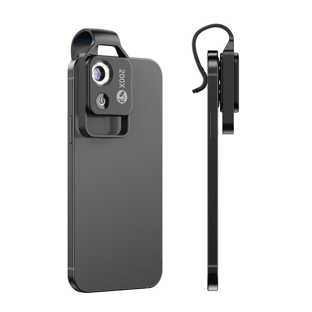 200X Phone Microscope with CPL Lens and LED Light Pocket Microscope for iPhone/Andriod Phone Black