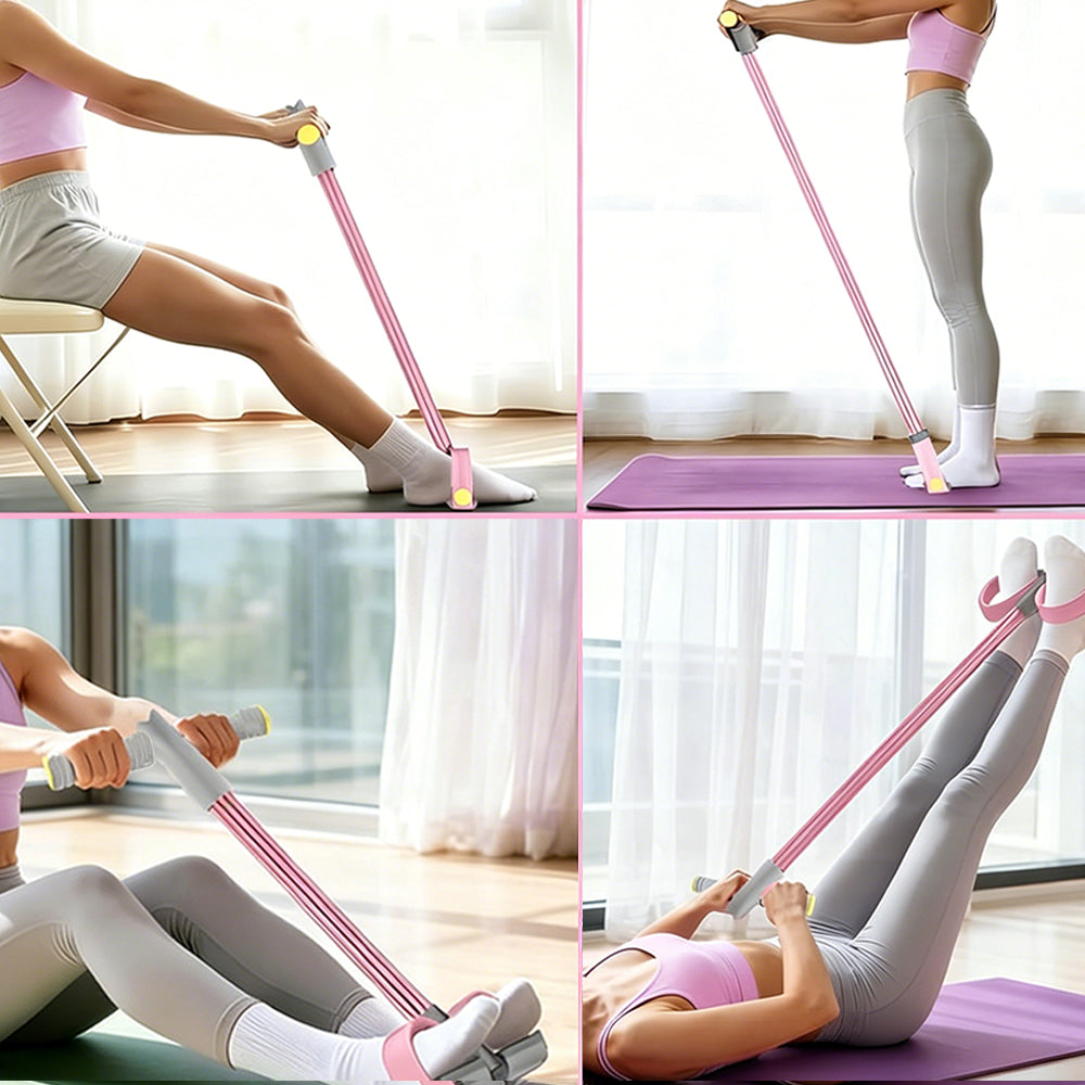 6 Tube Multifunction Pedal Resistance Band with Hand for Sit Up Home Gym Workout-Pink
