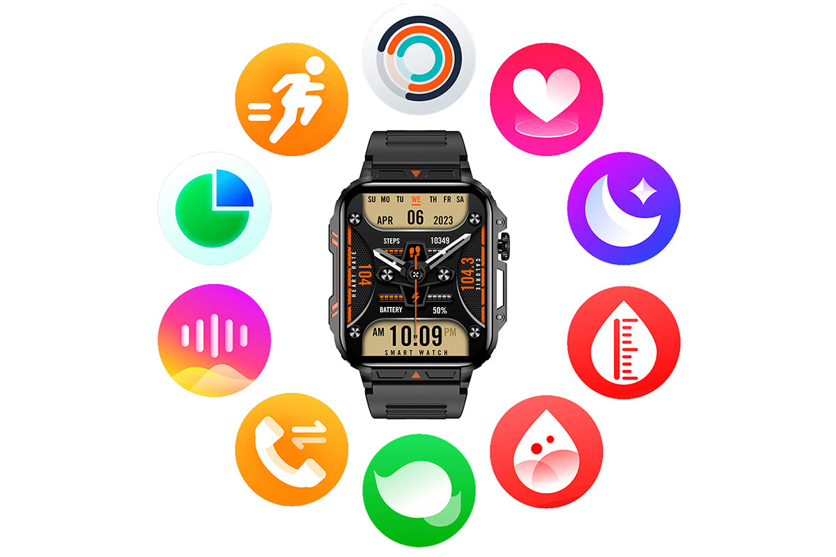 Military Smart Watch 1.95-Inch Fitness Tracker with Heart Rate Sleep Monitor 100 Sports Modes Activity Tracker-Black
