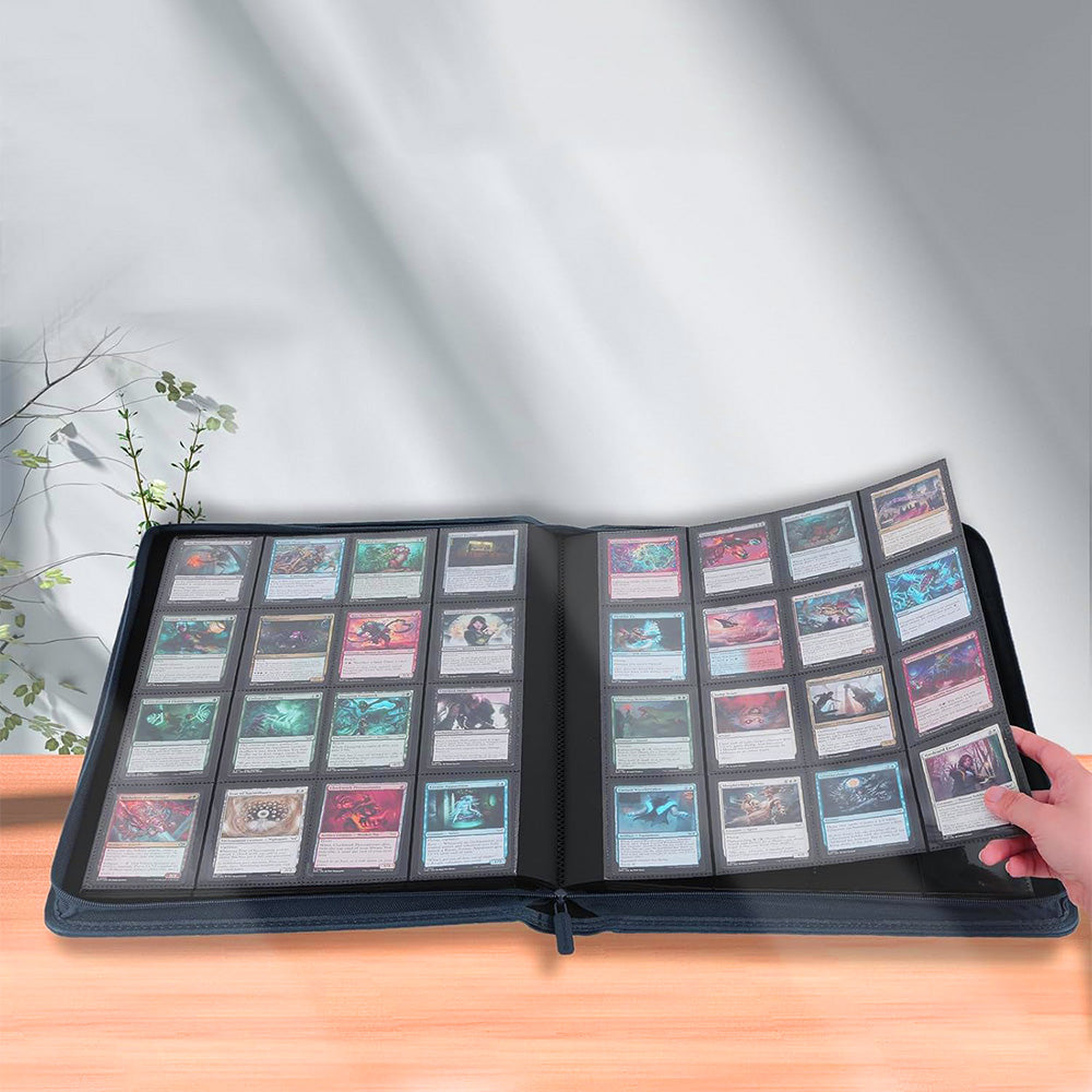 16 Pocket Card Binder 1024 Capacity PVC Free Hard Shell Waterproof Zipper-Dark Blue