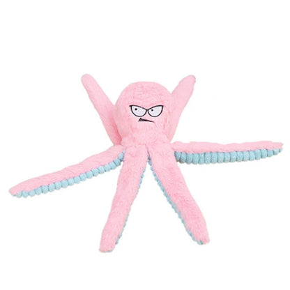 Interactive Plush Dog Toy with Squeaker and Crinkle Tentacles for Medium & Large Dogs Pink