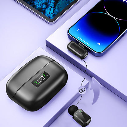 Dual Sender Mini Wireless Lavalier Mic with USB C Lightning Adapters
