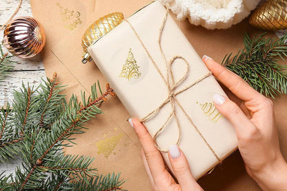 2 Rolls 1000 Gold Foil Clear Round Christmas Stickers