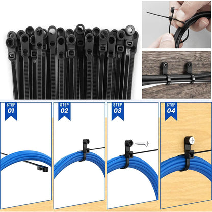 300Pcs Set 150x4mm Screw Hole Zip Ties Self Locking Cable Tie