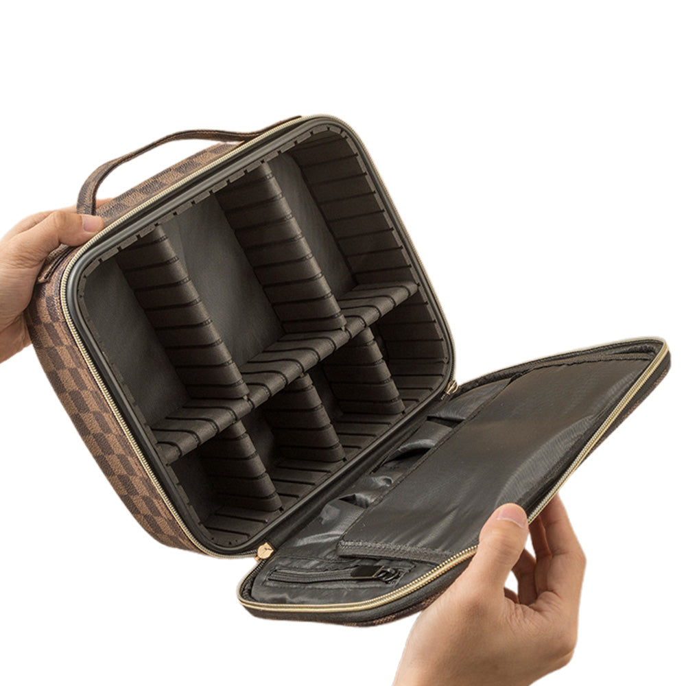 Checkered Travel Makeup Bag Adjustable Partition Cosmetic & Toiletry Organizer