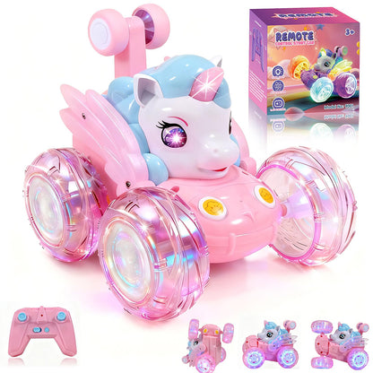 360 Degree Stunt RC Car with Lights Music Rollover Car - Pink