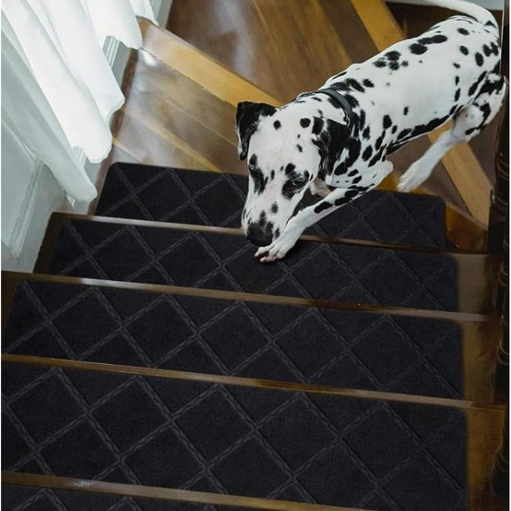 8Pcs Stair Treads for Wooden Steps Non-Slip Stairs Runner for Elders and Pets-Black