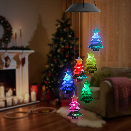 2pcs LED Solar Christmas Tree Wind Chime Lights -Black