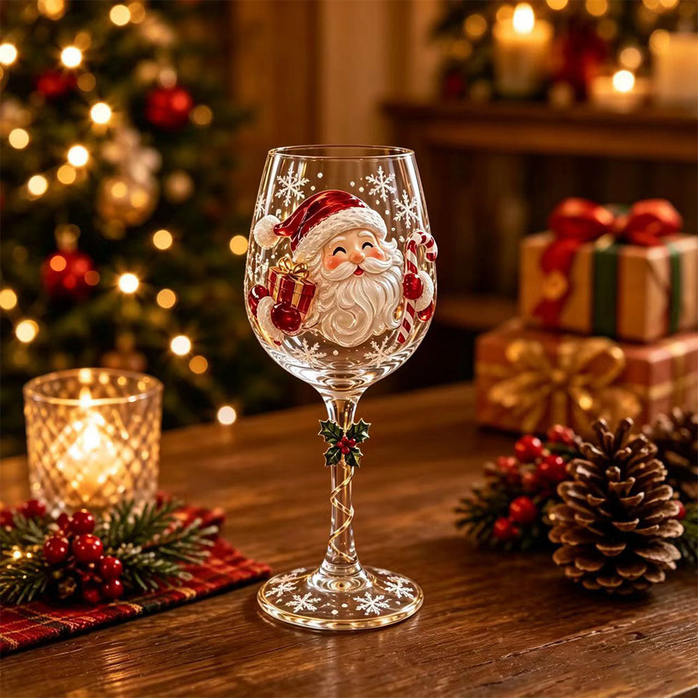 Christmas 3D Art Glass Goblet Holiday Decor Wine Cup - Santa Claus